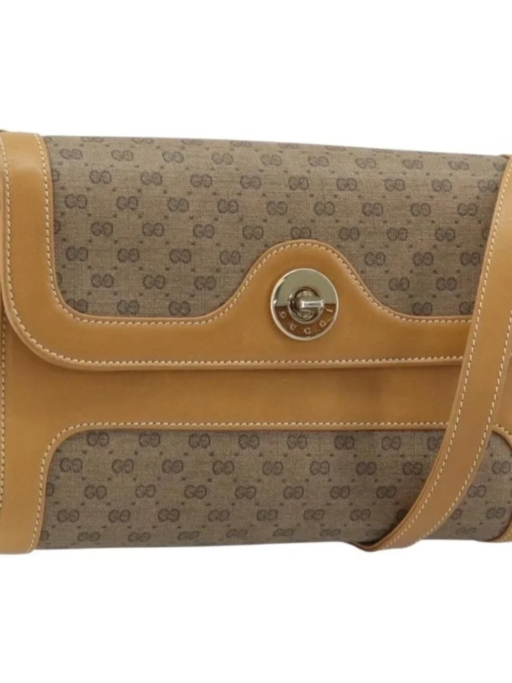 GUCCI Micro GG Supreme Shoulder Bag PVC Beige Gold Auth AMZ079